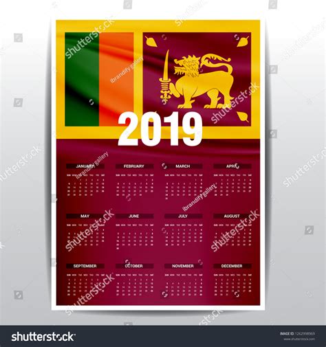 Calendar 2019 Sri Lanka Flag Background: vector de stock (libre de ... 