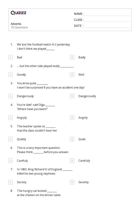 50 Adverbs Worksheets On Quizizz Free And Printable