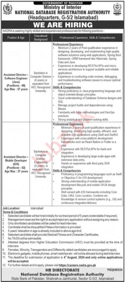 Nadra Headquarter Islamabad Jobs 2024 2024 Job Advertisement Pakistan