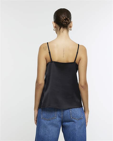 Black Lace Trim Cami Top River Island