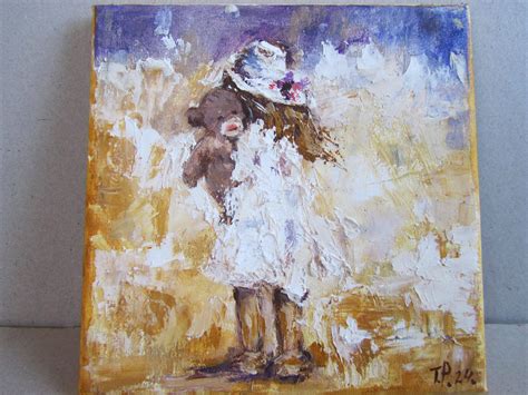 Girl And Teddy Bear Oil Painting Girl And Bear Painting On Canvas