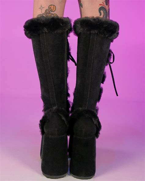 Demonia Black Furry Winter Faux Fur Boots Rave Wonderland