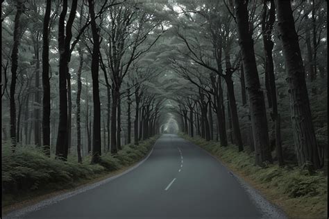 Premium AI Image | Road in dark forest