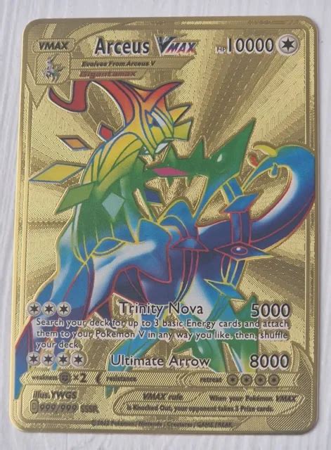 Rainbow Arceus Vmax Pokemon Gold Metal Card Hp Rare Fan Art Cards