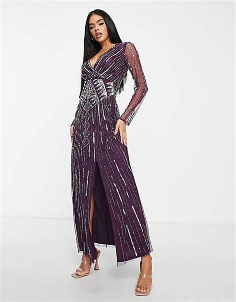 Frock And Frill Wrap Front Maxi Dress In Dark Plum Asos