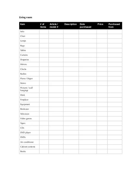 Home Inventory For Insurance Template Financial Report