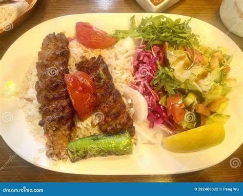 Turkish Lamb Kebab With Rice And Salad Stock Photo Image Of