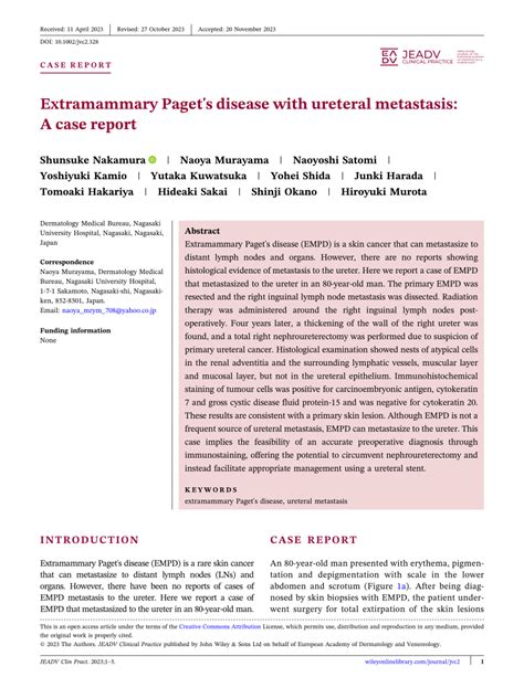 Pdf Extramammary Paget S Disease With Ureteral Metastasis A Case Report