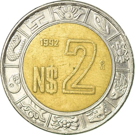 Coin Mexico 2 Nuevo Pesos 1992 Mexico City Bi Metallic Km551