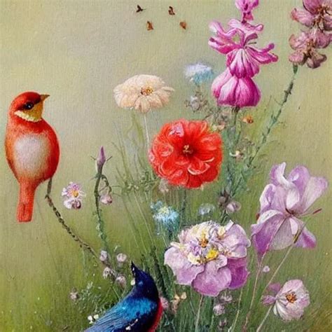 FLOWERS And BIRDS Painting Marjolein Bastin Style OpenArt