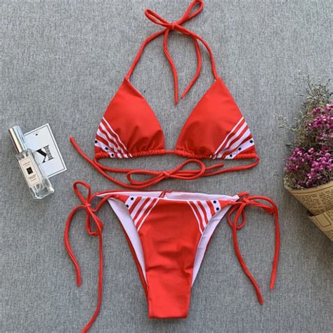 Women Bikini Set Striped Push Up Padded Swimsuit Halter Bathing Suit Swimwear Beach Wear Women