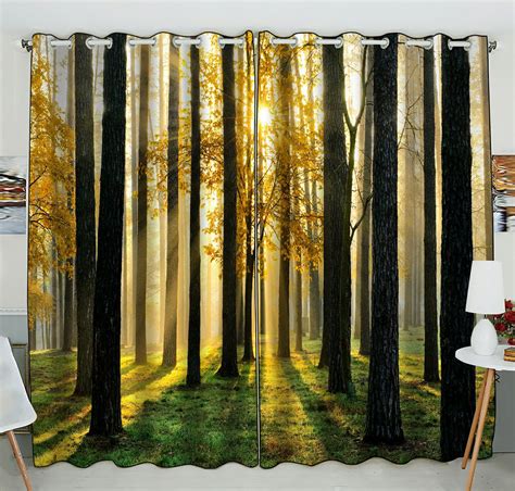 Phfzk Landscape Nature View Window Curtain Tree With Beautiful Morning