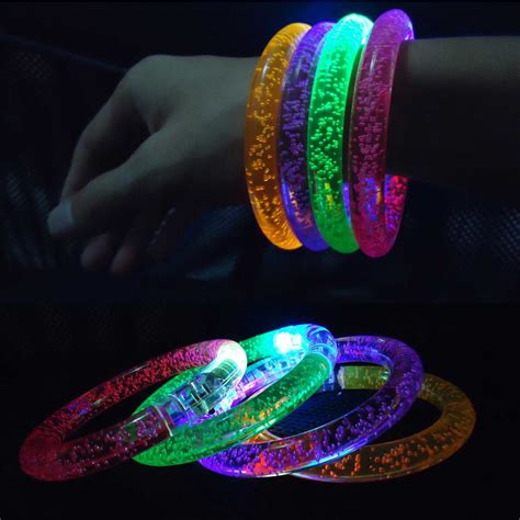 Light Up Glow Multi Color LED Flashing Acrylic Bubble Bangle Rave Party