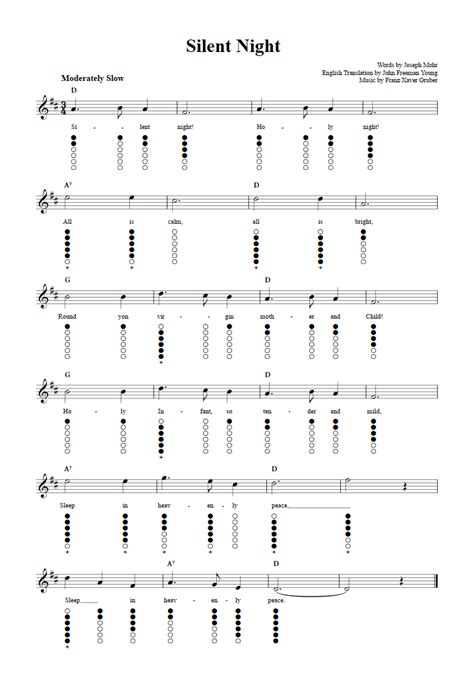 Silent Night - Tin Whistle Sheet Music and Tab with Chords and Lyrics