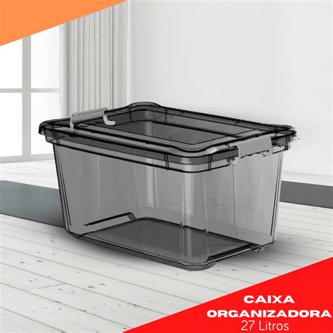 Caixa Tampa Trava Box Container Organizadora Pl Stico Transl Cido