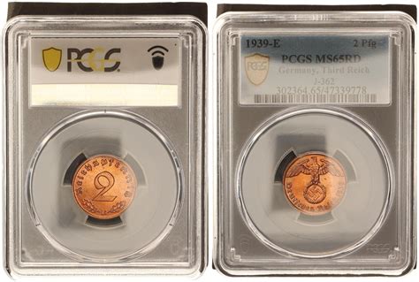 Deutschland Drittes Reich Pfennig E Zertifiziert Pcgs Ms Rd