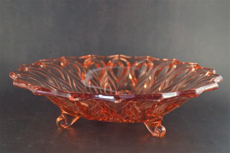 Vintage Depression Glass Fruit Bowl In Coral Pink Etsy