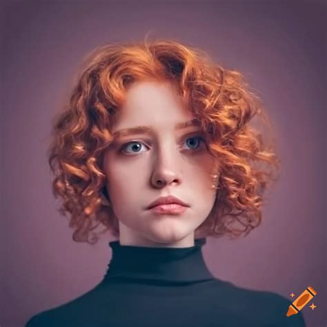 Close Up Portrait Of A Young Woman With Red Curly Hair On Craiyon