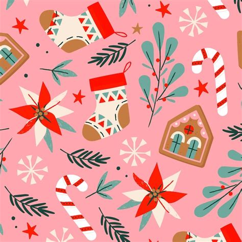 Diseño plano de patrón navideño Vector Gratis