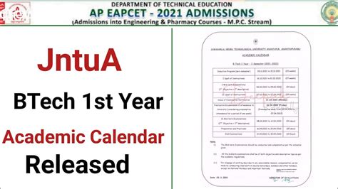 AP Eamcet Eapcet 2021 JntuA BTech 1st Year Acadamic Calendar 2021