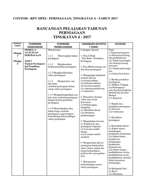 Rancangan 2017 F4 Perniagaan Bab Pdf