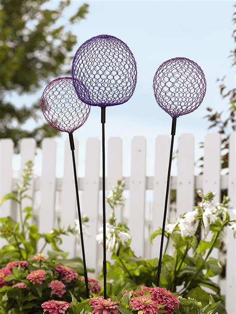 Globe Allium Stakes Set Of Garden Art Decorative Garden Stakes