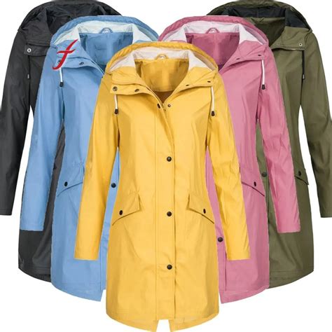 Feitong Womens Solid Rain Jacket Outdoor Hoodie Waterproof Long Coat