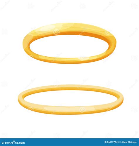 Set Angel Golden Nimbus Shine Halo In Cartoon Style Isolated On White