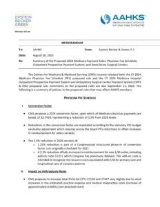 Aahks Summary Of Cy Medicare Physician Fee Schedule Pfs And