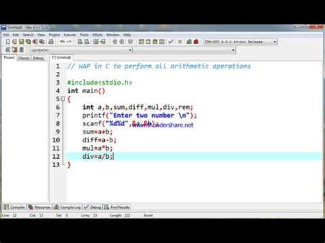 C Program To Perform All Arithmetic Operation YouTube