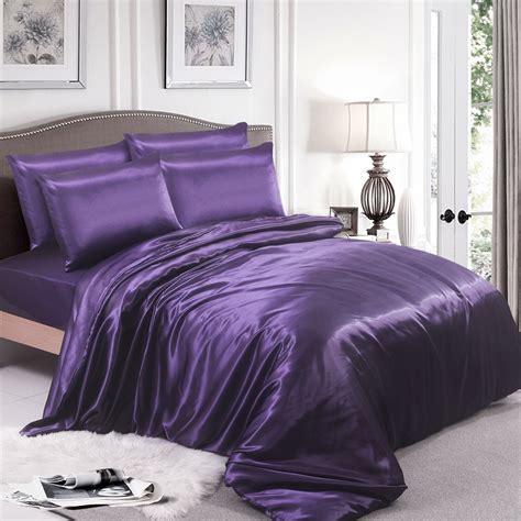 6 Pcs Satin Silk Bedding Set Duvet Cover Fitted Sheet And 4 Pillow Cases