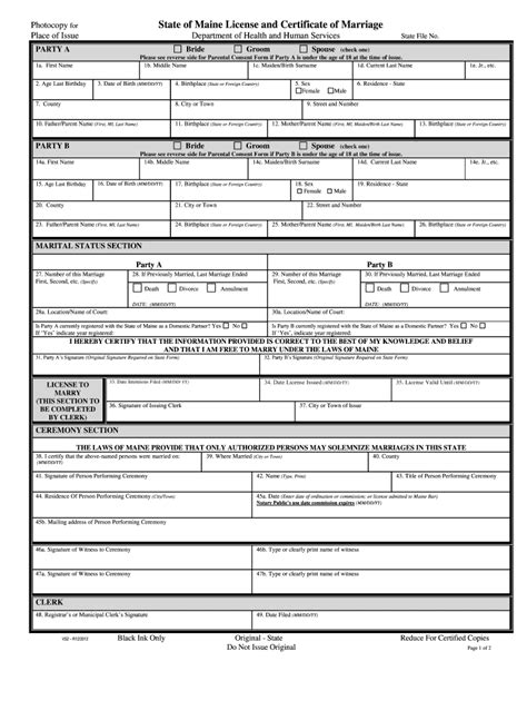 State Of Maine License And Certificate Of Marriage Form Fill Out And