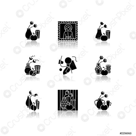 Movimientos Culturales Caen Sombra Negro Glifo Iconos Conjunto Vector