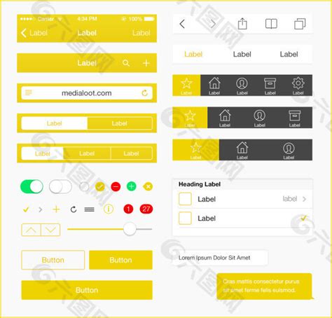 黄色的ios7 Appui设计网页ui素材免费下载图片编号4962073 六图网