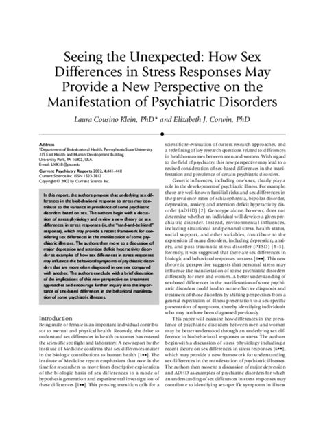 Pdf Seeing The Unexpected How Sex Differences In Stress Responses