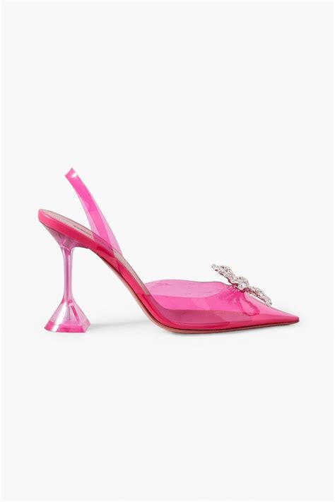 Amina Muaddi Rosie Crystal Embellished Bow Detailed Pvc Slingback Pumps