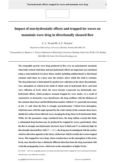 Pdf Impact Of Non Hydrostatic Effects And Trapped Lee Waves On