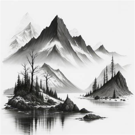Mountain Ink Drawing Premium Ai Generated Image