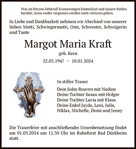 Traueranzeigen Von Margot Maria Kraft Trauer Rheinmain De