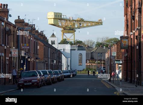 Barrow In Furness Terrace Housing Dominated By A Shipyard Crane