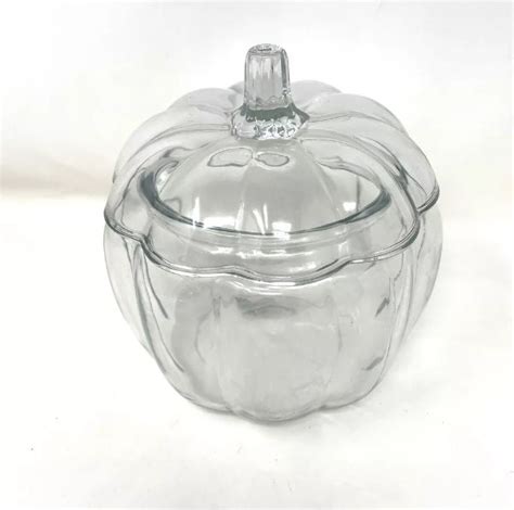 Vintage Anchor Hocking Clear Glass Pumpkin Candy Cookie Jar With Lid Etsy