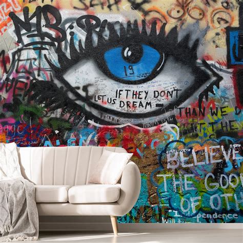 Abstract Graffiti Eyes Wallpaper Colorful Letter Graffiti Wall Mural ...