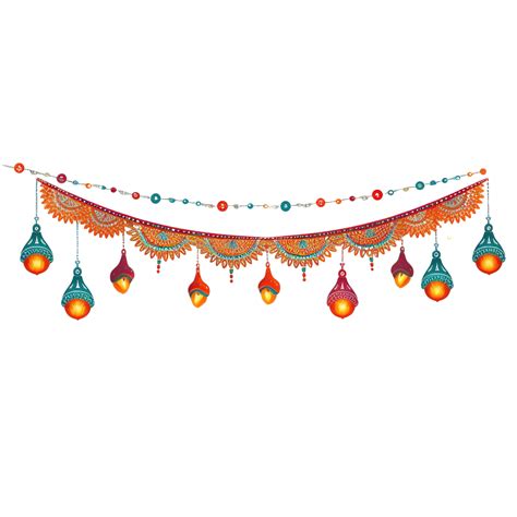 Banner Decorativo Feliz Diwali Con Luces Colgantes Y Diya Png Dibujos