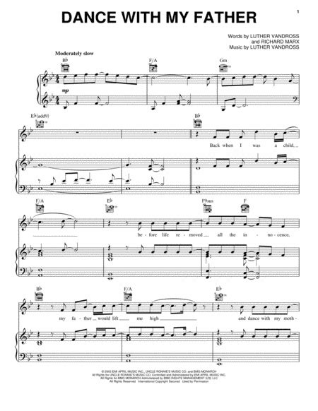 Dance With My Father By Luther Vandross Piano Vocal Guitar Digital Sheet Music Sheet