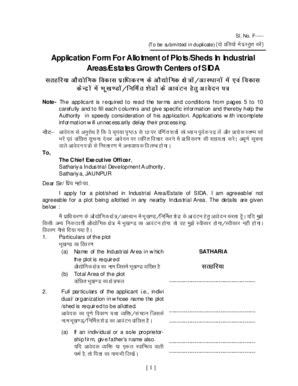 Fillable Online Application Form For Allotment Of Plots Sheds In