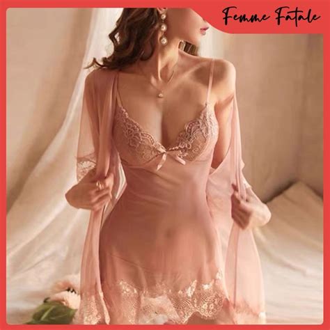 Local Stock Femme Fatale Women Nightie Set Sleepwear Sexy Lingerie Silk Night Wear Shopee