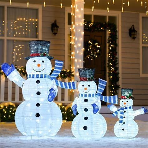 3 Pcs 3d Christmas Collapsible Snowman Yard Light 270 Pre Lit Led Cool