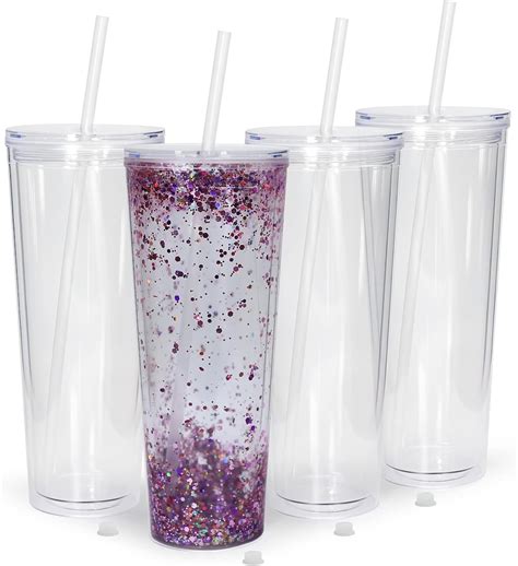 Sweet Grain Snow Globe Tumblers 4 Pack 24oz Double Wall Acrylic