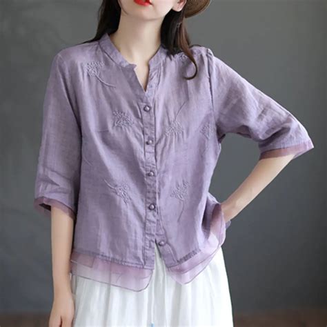 New Retro Cotton Linen Shirts Women S Tops Literature Yarn