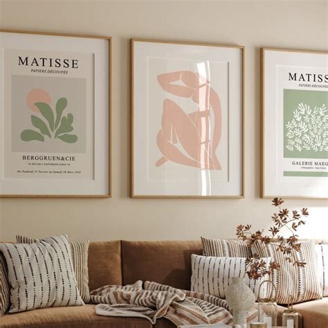 Matisse Wall Art Set Of 3 Dusty Sage Green Wall Art Pastel Etsy